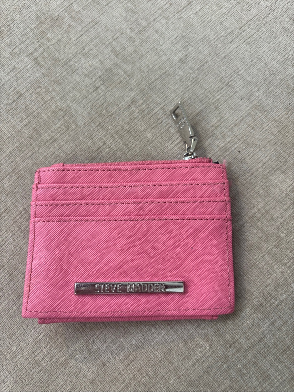 Steve Madden Pink Card Holder with Top Zip and Card Slots